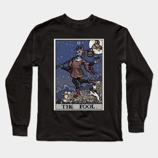 The Fool Tarot Card Gothic Halloween Creepy Clown Jester Goth Horror Long Sleeve T-Shirt